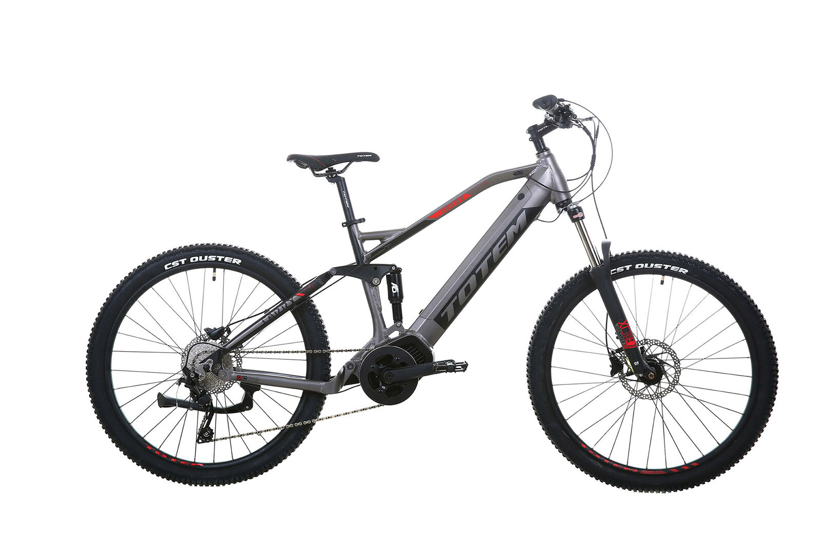 TOTEM Carry Pro 18" x 27.5" Dual Suspension Boost E-Bike : Grey/Black/Red